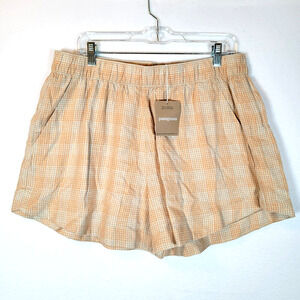 Patagonia Womens Garden Island Hemp Shorts Size Large Orange Plaid Beachy Summer